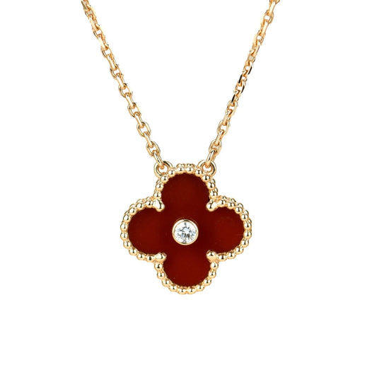 [Clover Jewels]CLOVER 15MM DIAMOND CARNELIAN NECKLACE