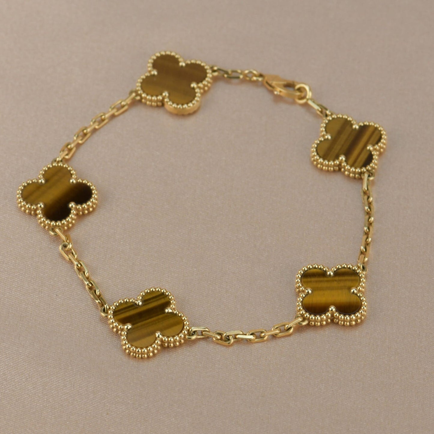 [Clover Jewels]CLOVER  5 MOTIFS TIGER EYE BRACELET