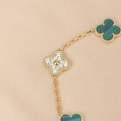 [Clover Jewels]CLOVER  5 MOTIF MALACHITE DIAMOND BRACELET