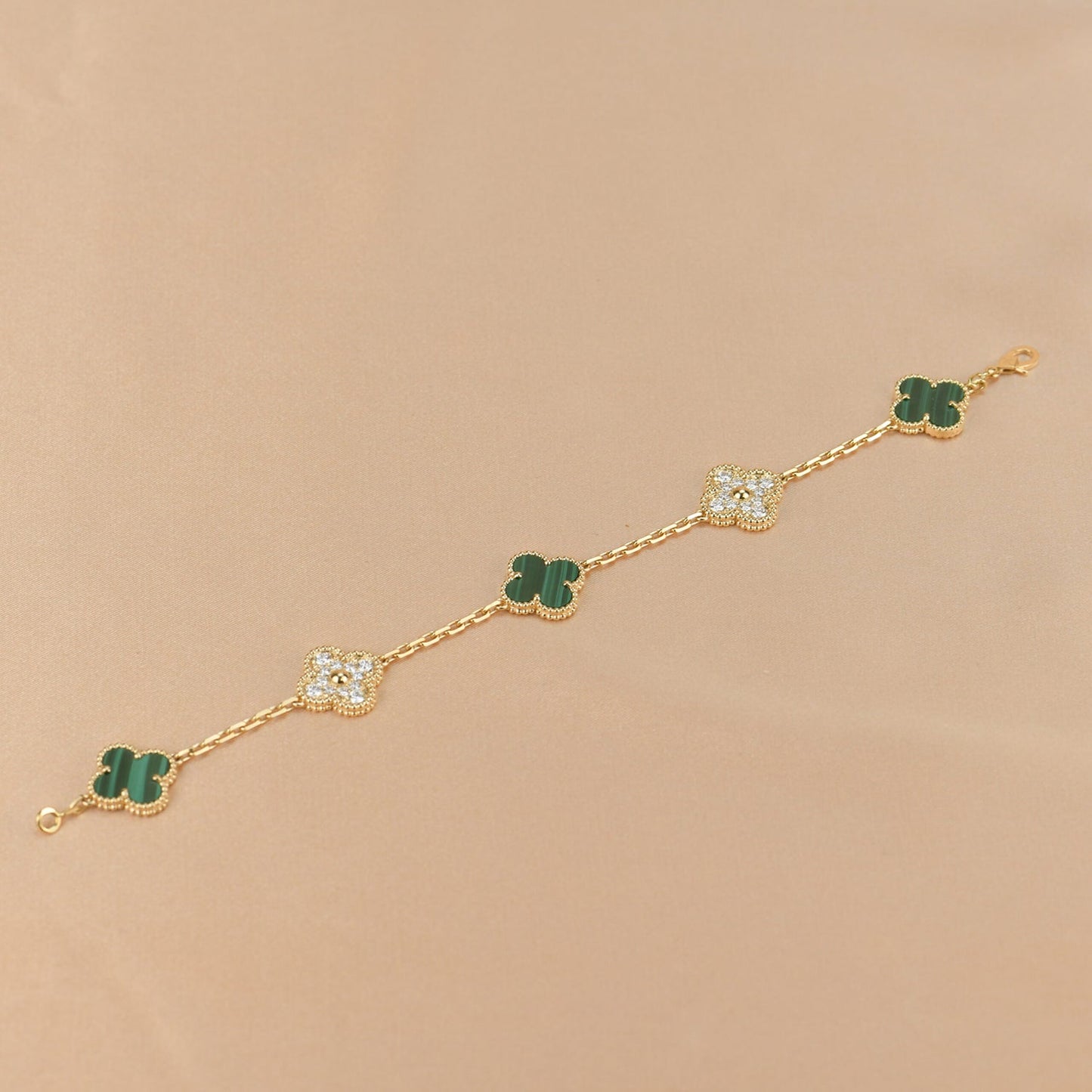 [Clover Jewels]CLOVER  5 MOTIF MALACHITE DIAMOND BRACELET