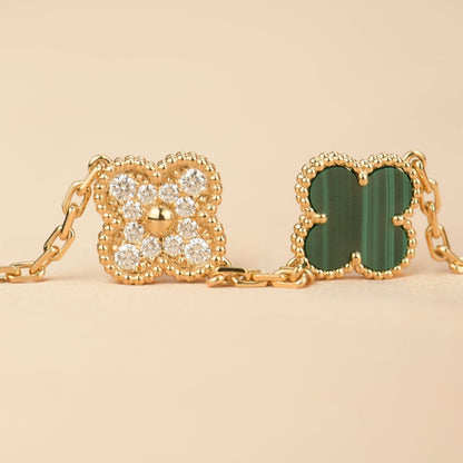 [Clover Jewels]CLOVER  5 MOTIF MALACHITE DIAMOND BRACELET