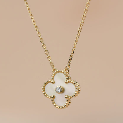 [Clover Jewels]CLOVER 15MM DIAMOND GOLD MOTHER OF PEARL NECKLACE