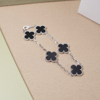 [Clover Jewels]CLOVER 5 MOTIF ONYXS  BRACELET SILVER