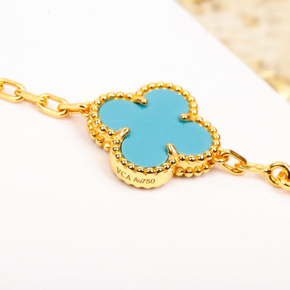 [Clover Jewels]CLOVER 5 MOTIF TURQUOISE DIAMOND GOLD BRACELET