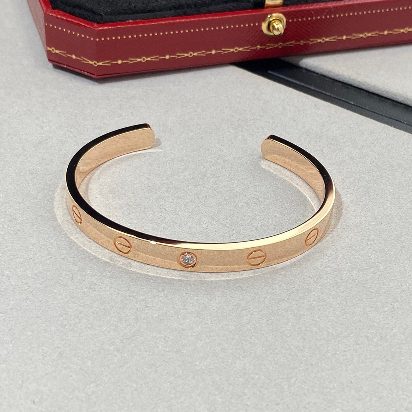 [Clover Jewels]LOVE BRACELET 6.1MM 1 DIAMOND OPEN CUFF