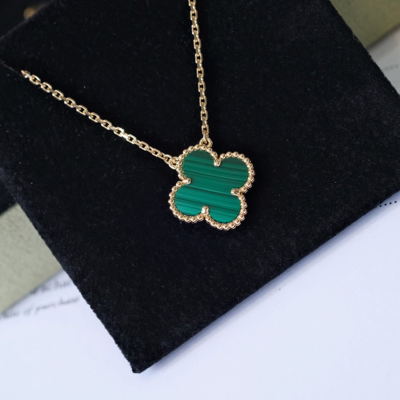 [Clover Jewels]CLOVER 15MM MALACHITE SINGLE FLOWER  NECKLACE