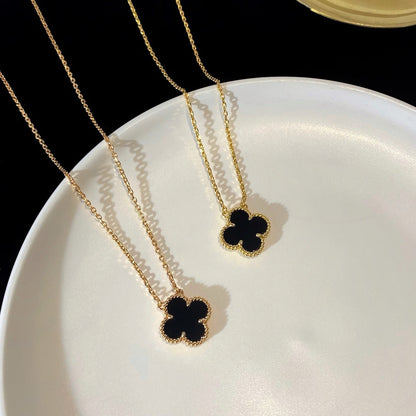 [Clover Jewels]CLOVER 15MM BLACK ONYX SINGLE FLOWER NECKLACE