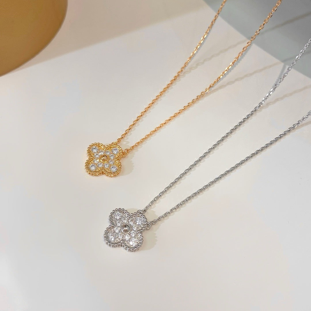 [Clover Jewels]CLOVER 15MM DIAMOND SINGLE FLOWER NECKLACE