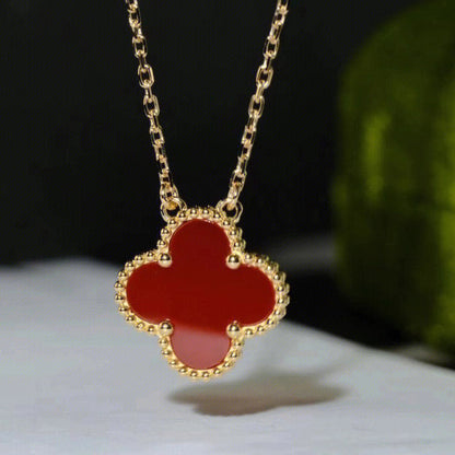 [Clover Jewels]CLOVER 15MM CARNELIAN SINGLE FLOWER NECKLACE