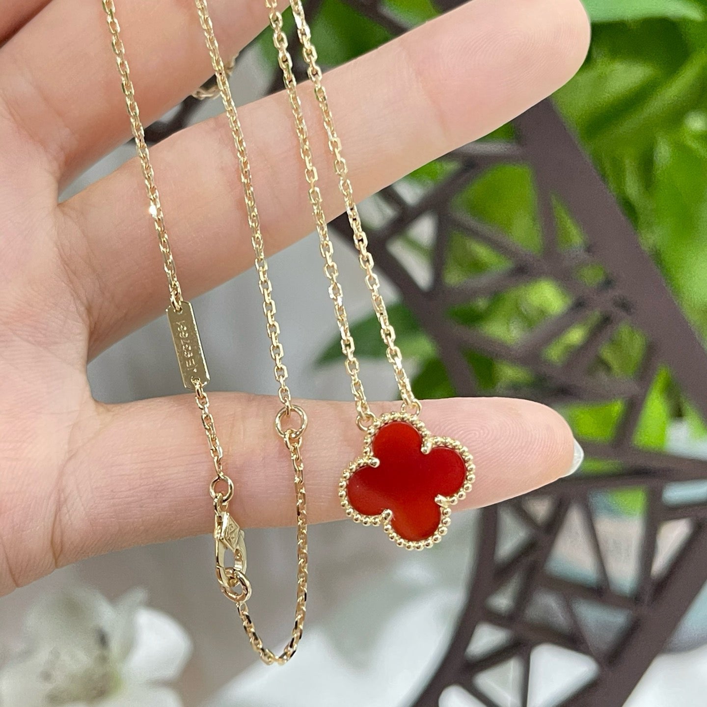 [Clover Jewels]CLOVER 15MM CARNELIAN SINGLE FLOWER NECKLACE