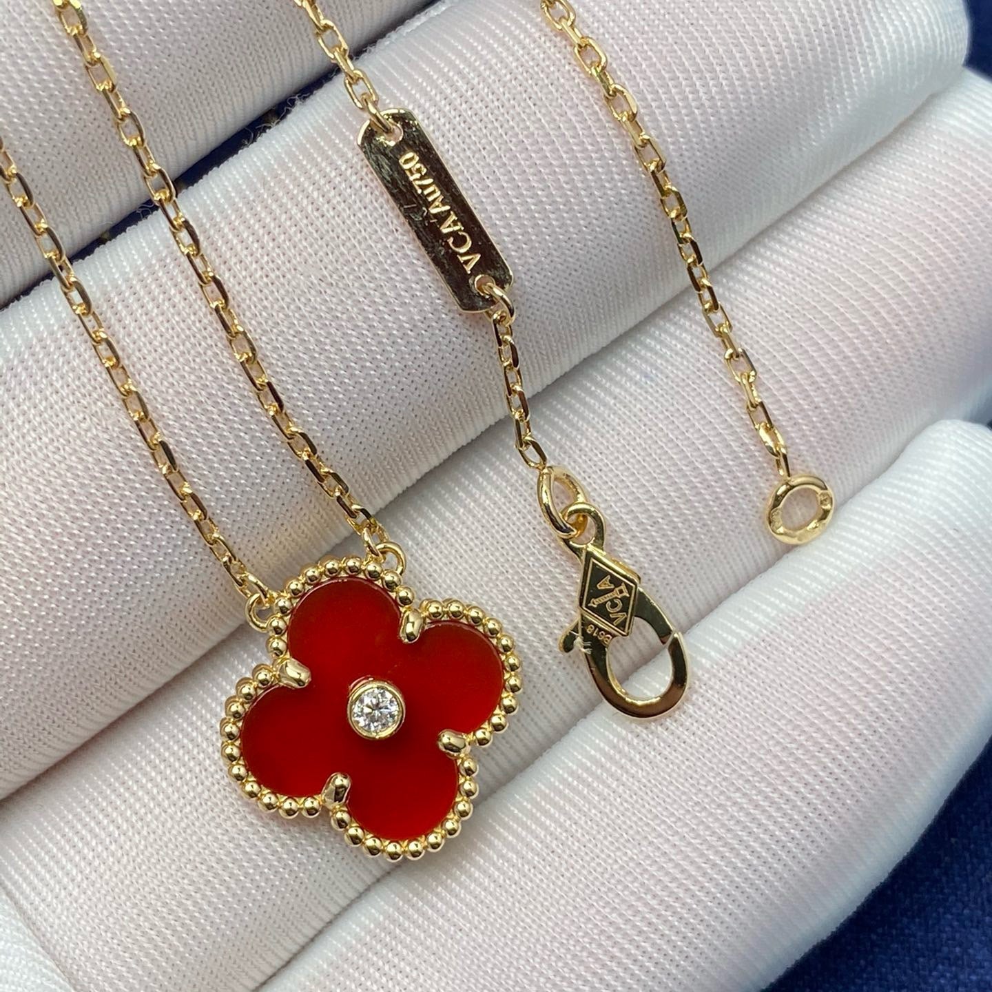 [Clover Jewels]CLOVER 15MM DIAMOND CARNELIAN NECKLACE