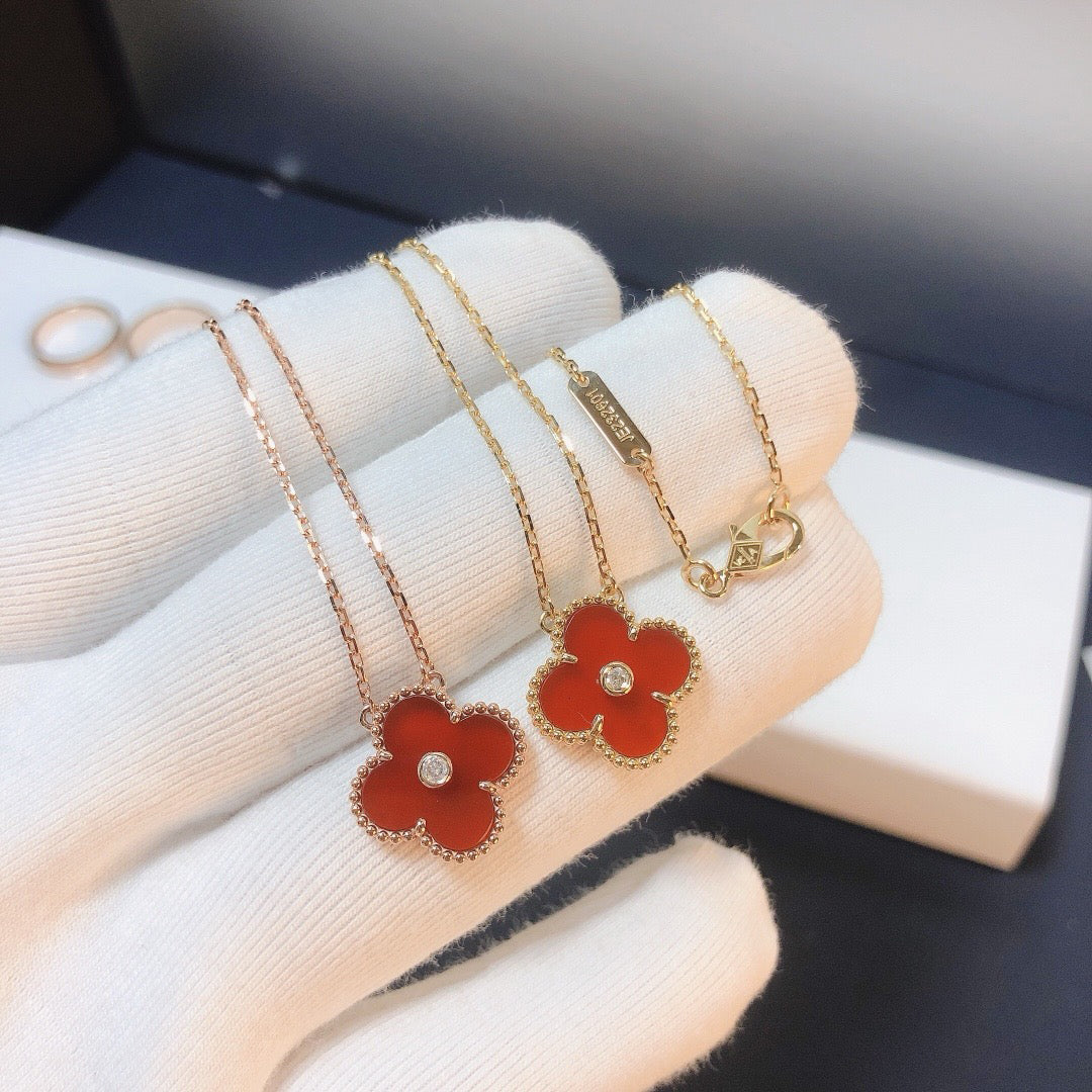 [Clover Jewels]CLOVER 15MM DIAMOND CARNELIAN NECKLACE