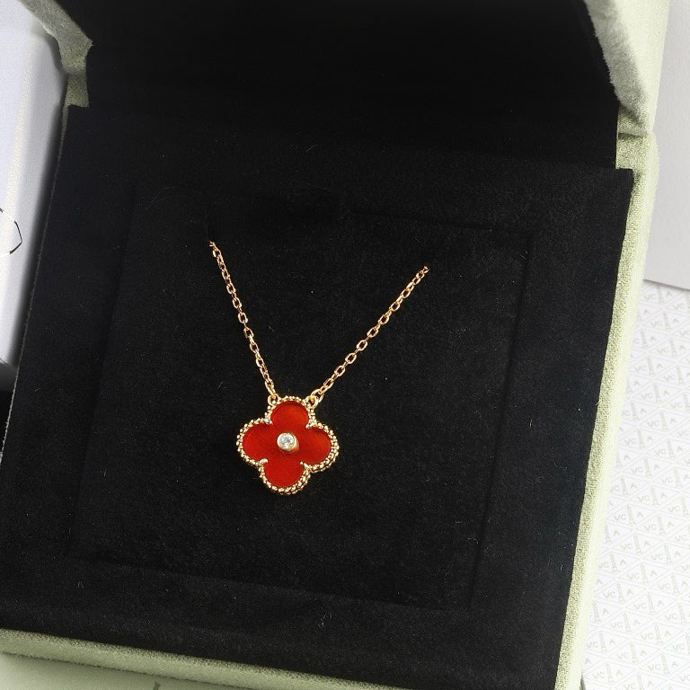 [Clover Jewels]CLOVER 15MM DIAMOND CARNELIAN NECKLACE