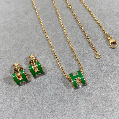 [Clover Jewels]POP H GREEN NECKLACE SILVER AND GOLD