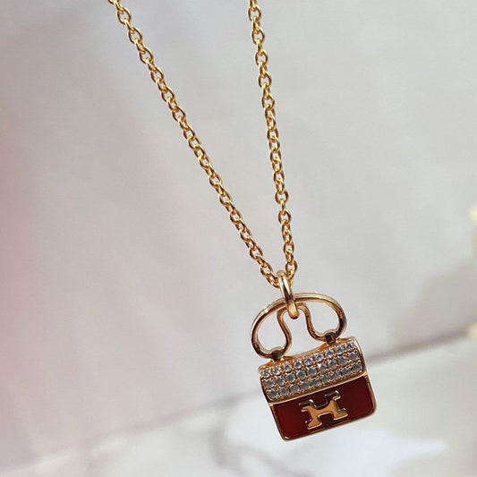 [Clover Jewels]CONSTANCE RED PEDANT PINK GOLD NECKLACE