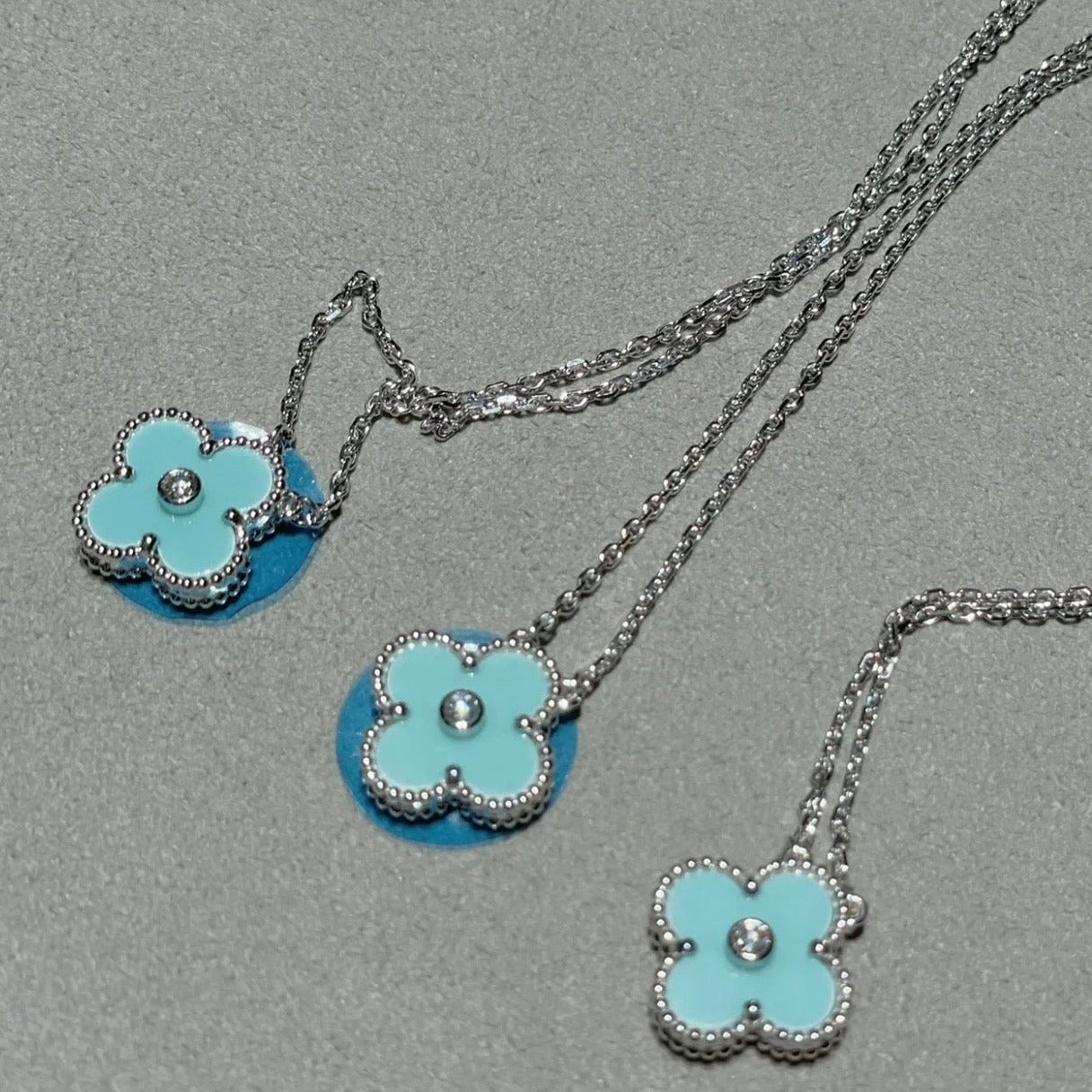 [Clover Jewels]CLOVER 1 DIAMOND LIGHT BLUE SILVER NECKLACE