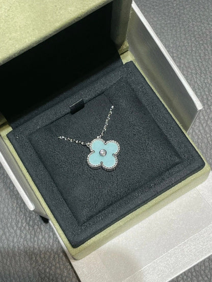 [Clover Jewels]CLOVER 1 DIAMOND LIGHT BLUE SILVER NECKLACE