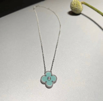 [Clover Jewels]CLOVER 1 DIAMOND LIGHT BLUE SILVER NECKLACE