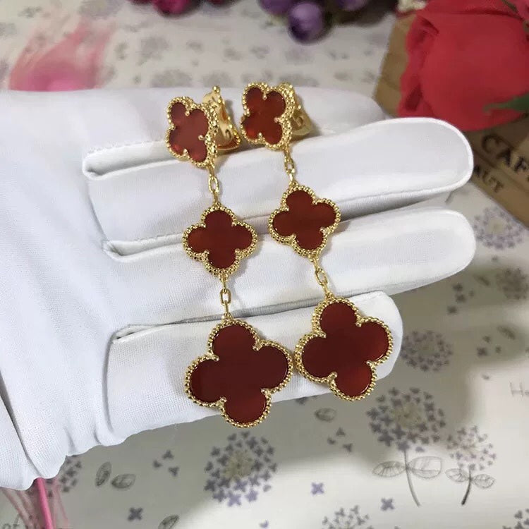 [Clover Jewels]CLOVER 3 MOTIF CARNELIAN DROP EARRINGS