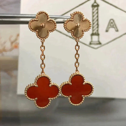 [Clover Jewels]CLOVER 2 MOTIF  LASER CARNELIAN EARRINGS