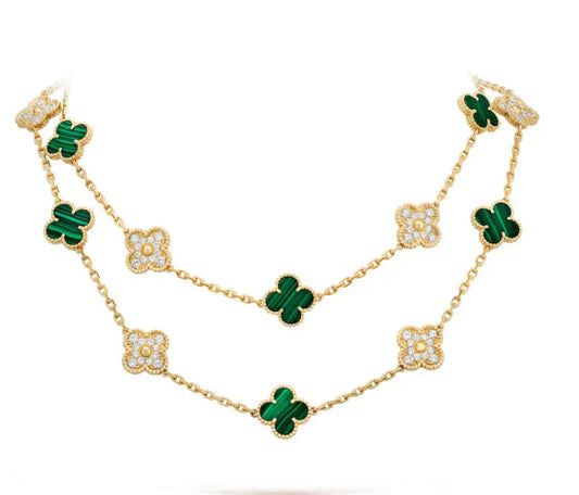 [Clover Jewels]CLOVER 20 MOTIFS MALACHITE DIAMOND NECKLACE