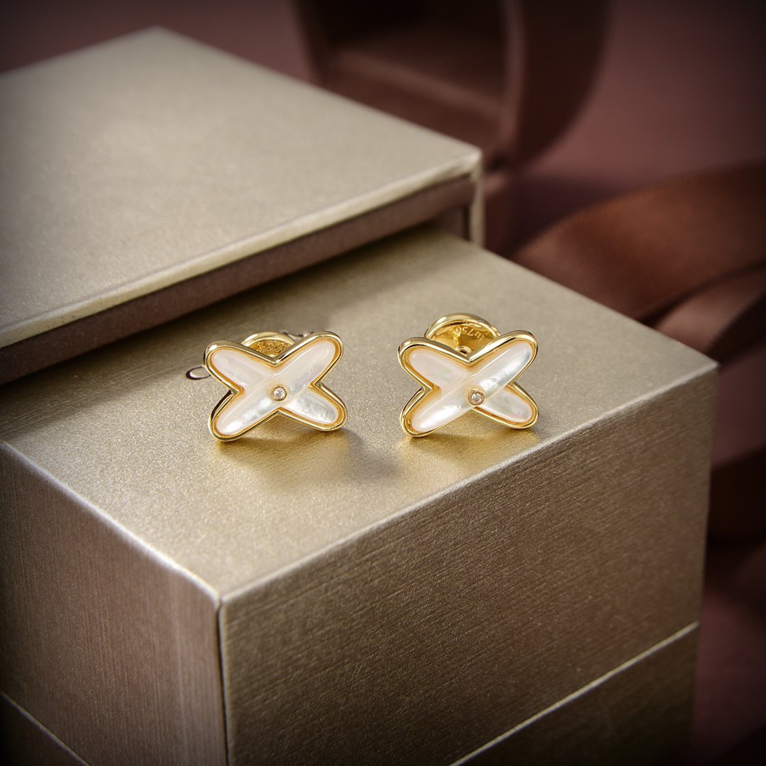 [Clover Jewels]JEUX DE WHITE MOP GOLD DIAMOND EARRINGS