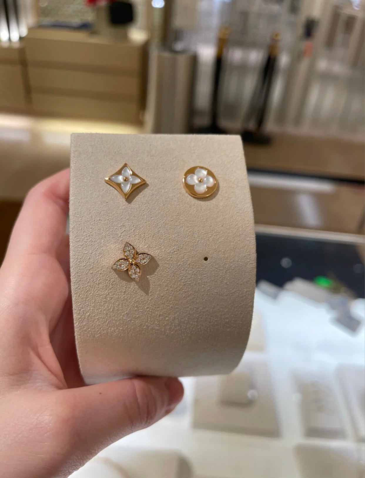 [Clover Jewels]STAR BLOSSOM STUD EARRINGS PINK GOLD DIAMONDS