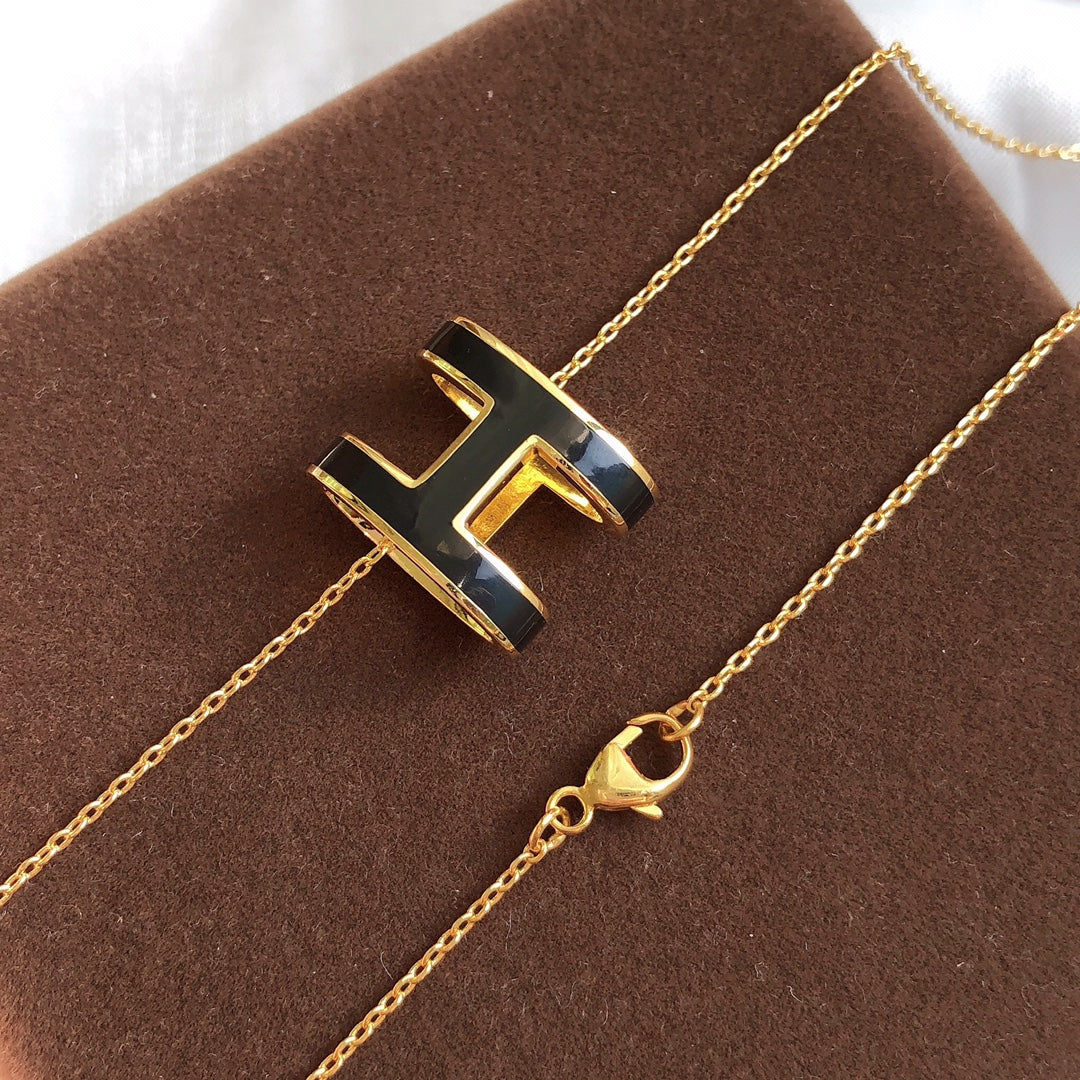 [Clover Jewels]HM CLIC BLACK ENAMEL GOLD NECKLACE