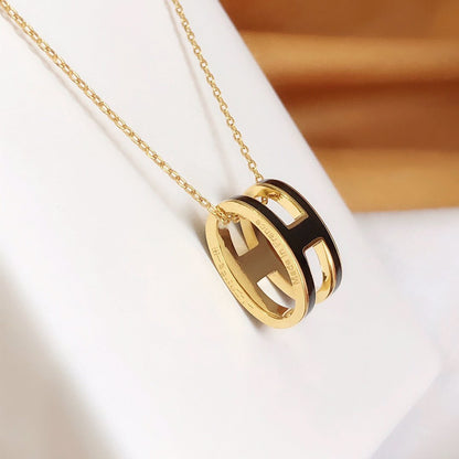 [Clover Jewels]HM CLIC BLACK ENAMEL GOLD NECKLACE