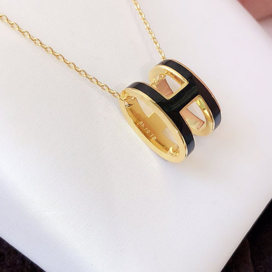 [Clover Jewels]HM CLIC BLACK ENAMEL GOLD NECKLACE