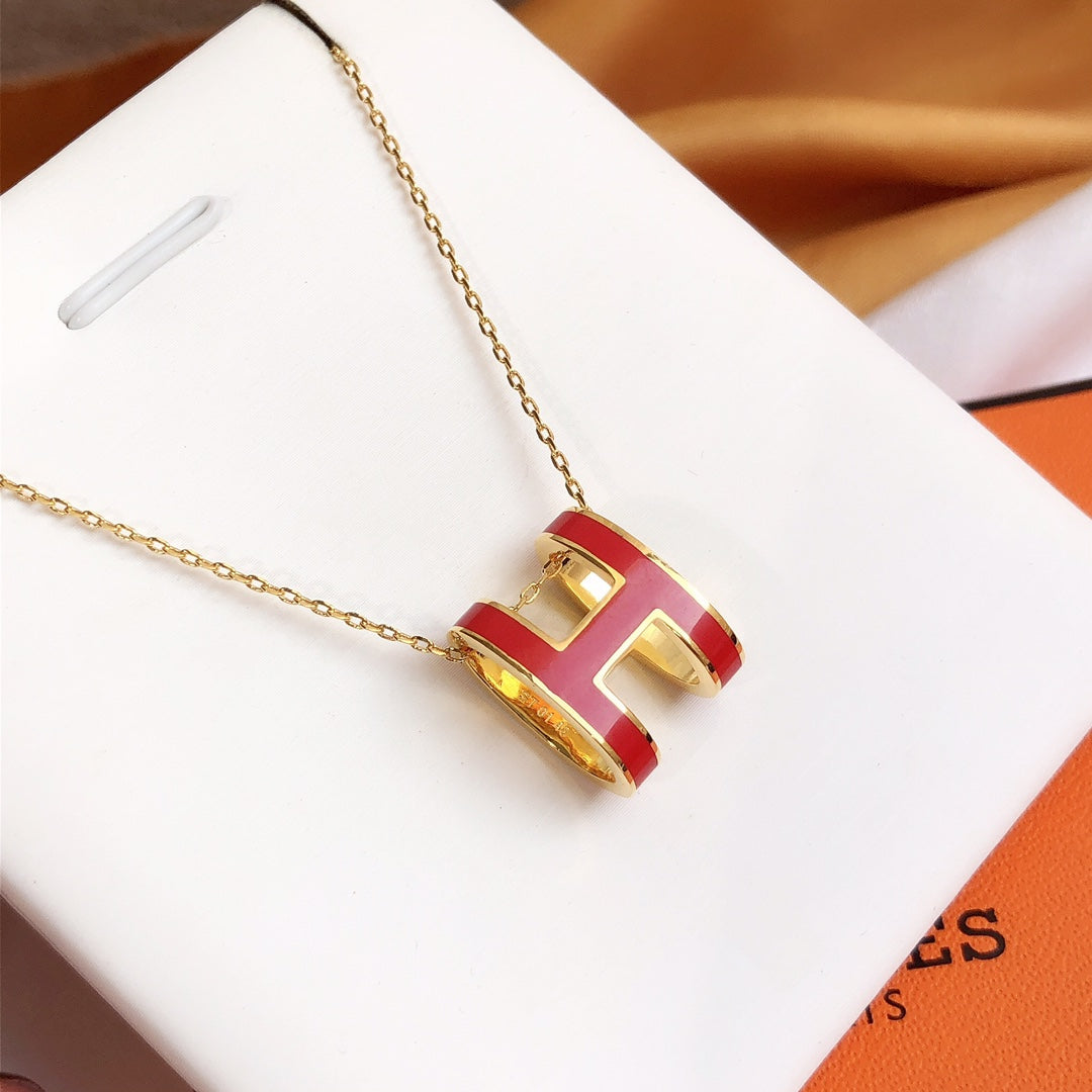 [Clover Jewels]HM CLIC RED ENAMEL GOLD NECKLACE