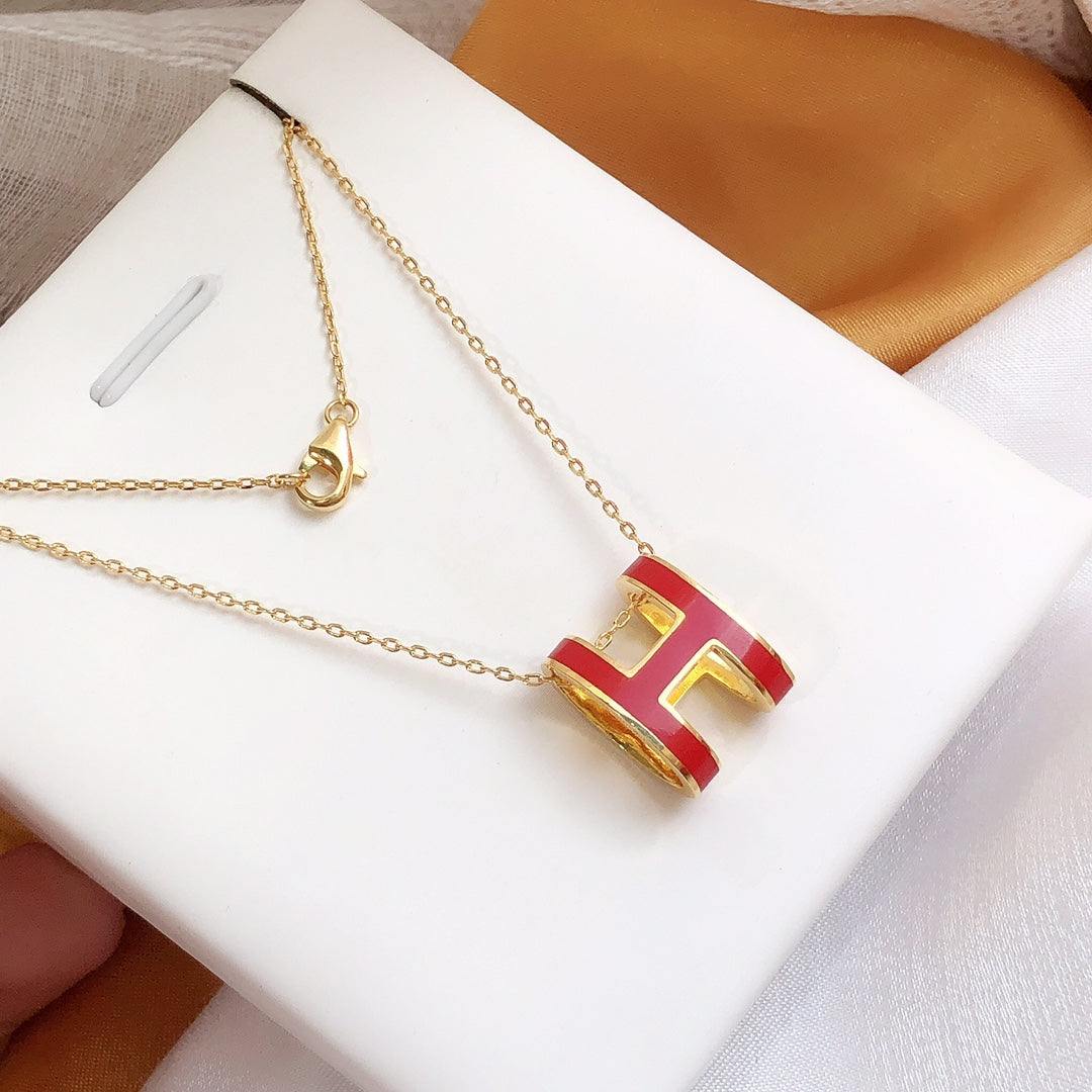 [Clover Jewels]HM CLIC RED ENAMEL GOLD NECKLACE