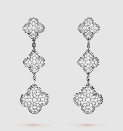 [Clover Jewels]CLOVER 3 MOTIF DIAMOND SILVER DROP EARRINGS