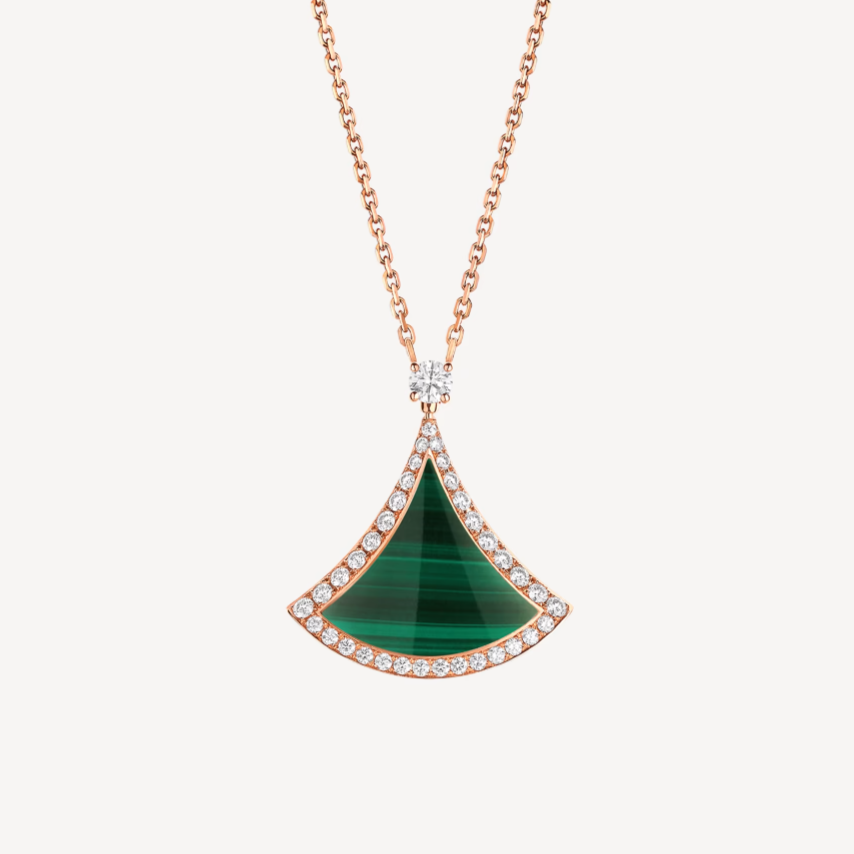 [Clover Jewels]DREAM MALACHITE DIAMOND PAVED PINK GOLD NECKLACE