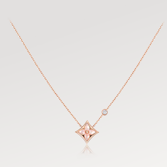 [Clover Jewels]STAR PINK MOP 1 DIAMOND PINK GOLD NECKLACE