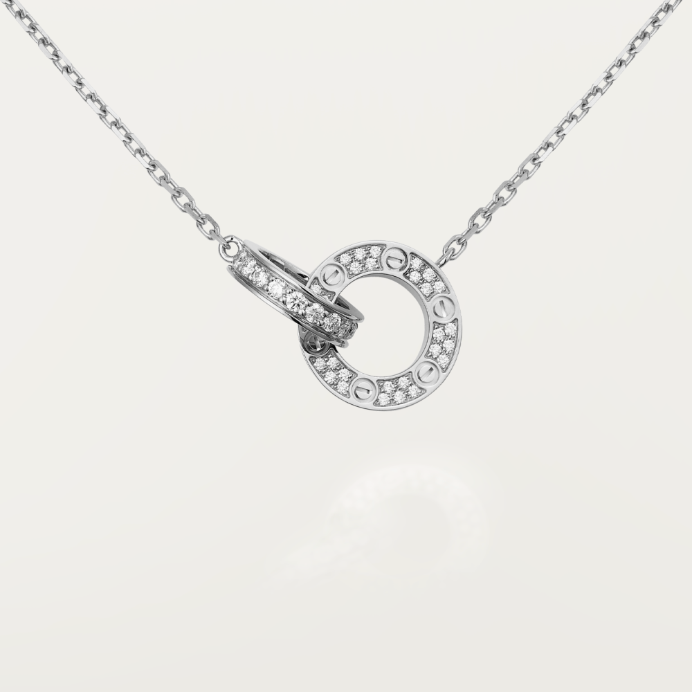 [Clover Jewels]LOVE 7.6MM NECKLACE ROSE GOLD AND SILVER  FULL DIAMOND