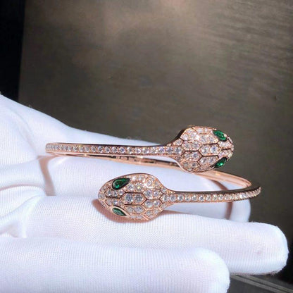 [Clover Jewels]SERPENTI BRACELET PINK GOLD MALACHITE DIAMOND DOUBLE SNAKE