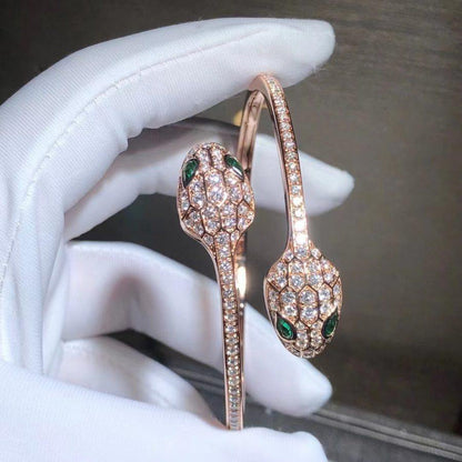 [Clover Jewels]SERPENTI BRACELET PINK GOLD MALACHITE DIAMOND DOUBLE SNAKE