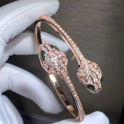 [Clover Jewels]SERPENTI BRACELET PINK GOLD MALACHITE DIAMOND DOUBLE SNAKE