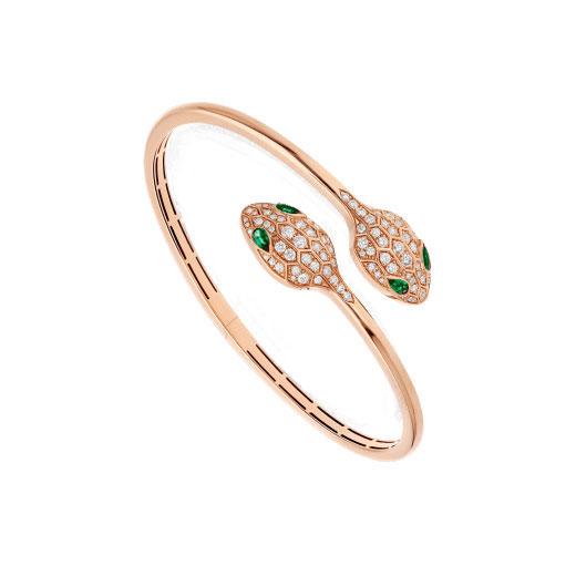 [Clover Jewels]SERPENTI BRACELET PINK GOLD MALACHITE DIAMOND DOUBLE SNAKE