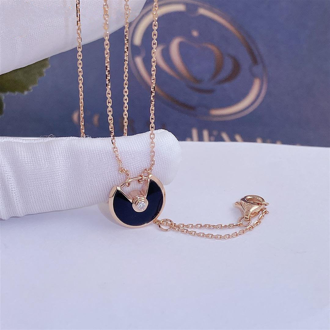 [Clover Jewels]AMULETTE ROSE GOLD ONYX NECKLACE