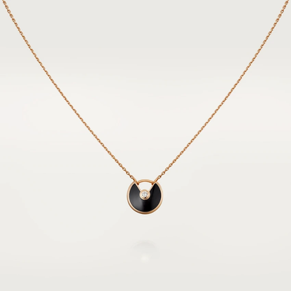 [Clover Jewels]AMULETTE ROSE GOLD ONYX NECKLACE