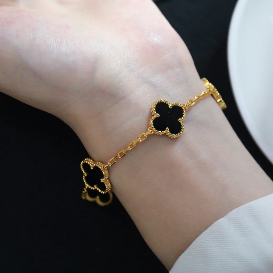 [Clover Jewels]CLOVER  5 MOTIFS BLACK ONYX BRACELET