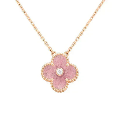 [Clover Jewels]CLOVER 15MM DIAMOND RHODONITE NECKLACE