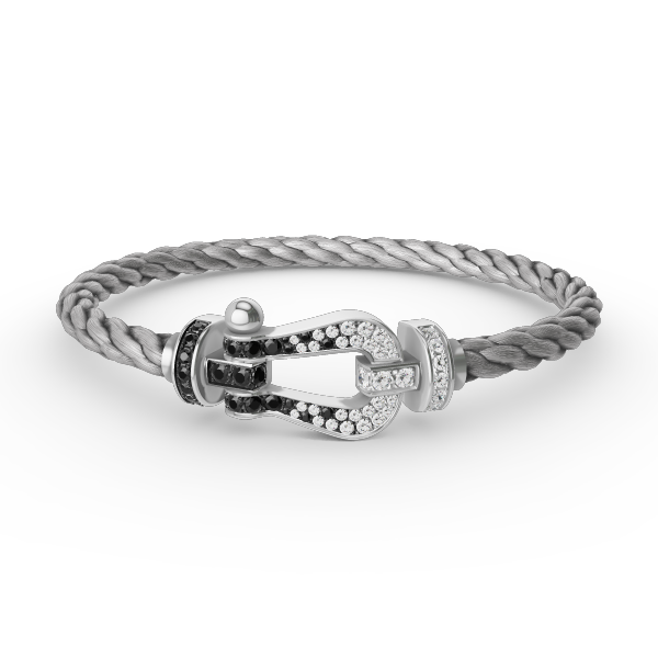 [Clover Jewels]FORCE LARGE HORSESHOE BLACK WHITE DIAMOND BRACELET SILVER