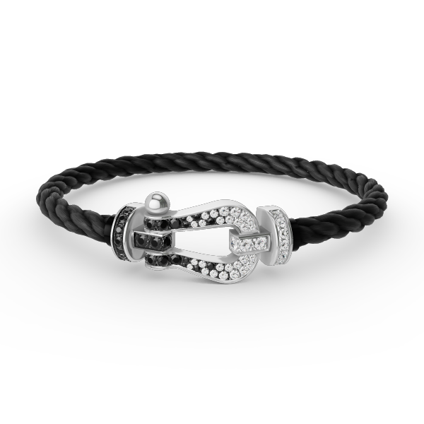 [Clover Jewels]FORCE LARGE HORSESHOE BLACK WHITE DIAMOND BRACELET SILVER