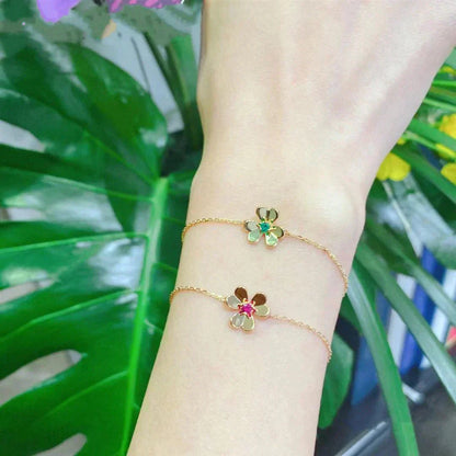 [Clover Jewels]FRIVOLE GOLD FLOWER PINK MALACHITE BRACELET