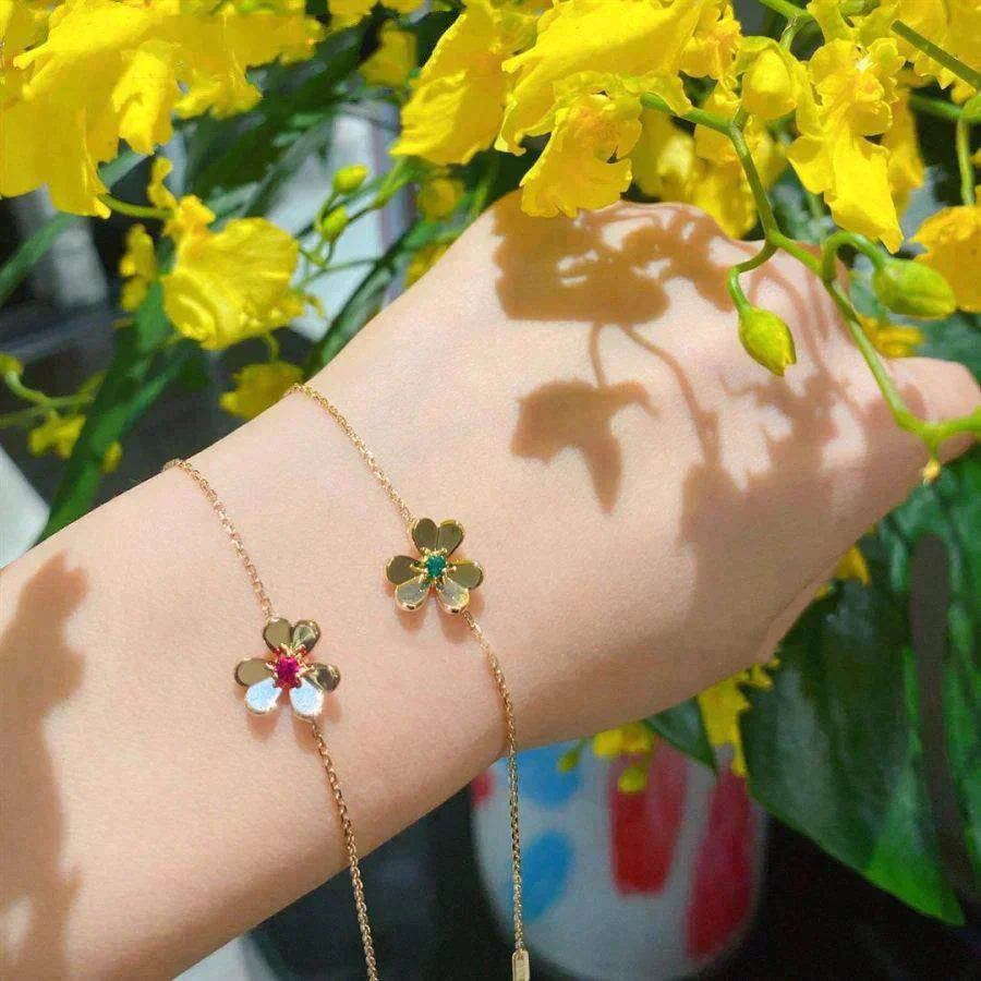 [Clover Jewels]FRIVOLE GOLD FLOWER PINK MALACHITE BRACELET