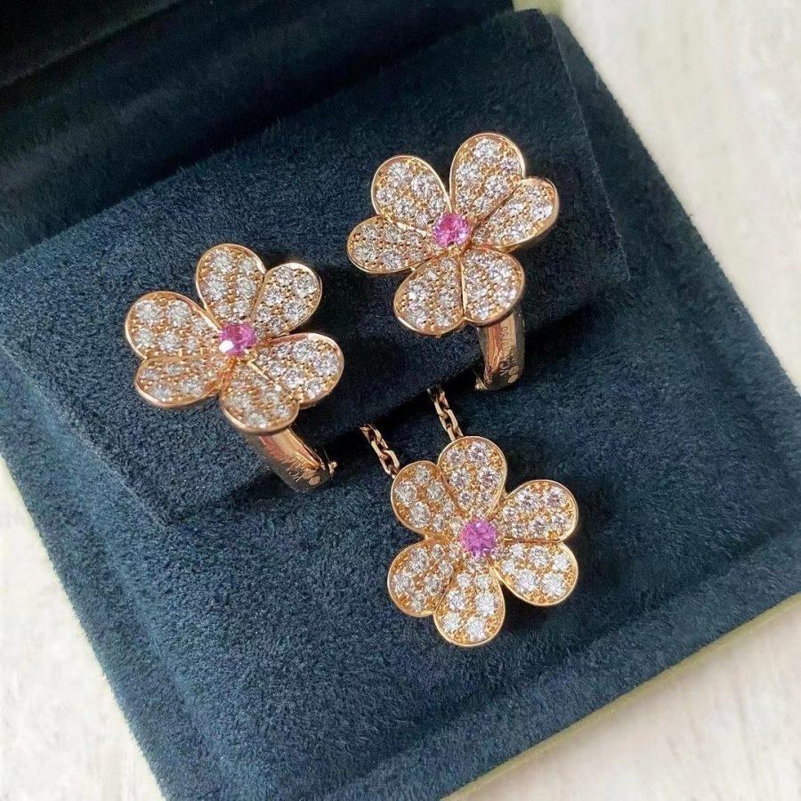 [Clover Jewels]FRIVOLE PINK GOLD FLOWER DIAMOND EARRINGS