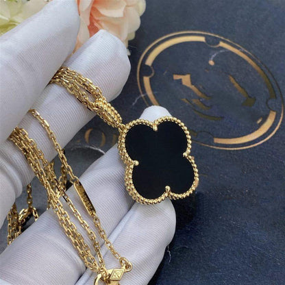 [Clover Jewels]CLOVER 25MM GOLD ONYX BIG CLOVER NECKLACE